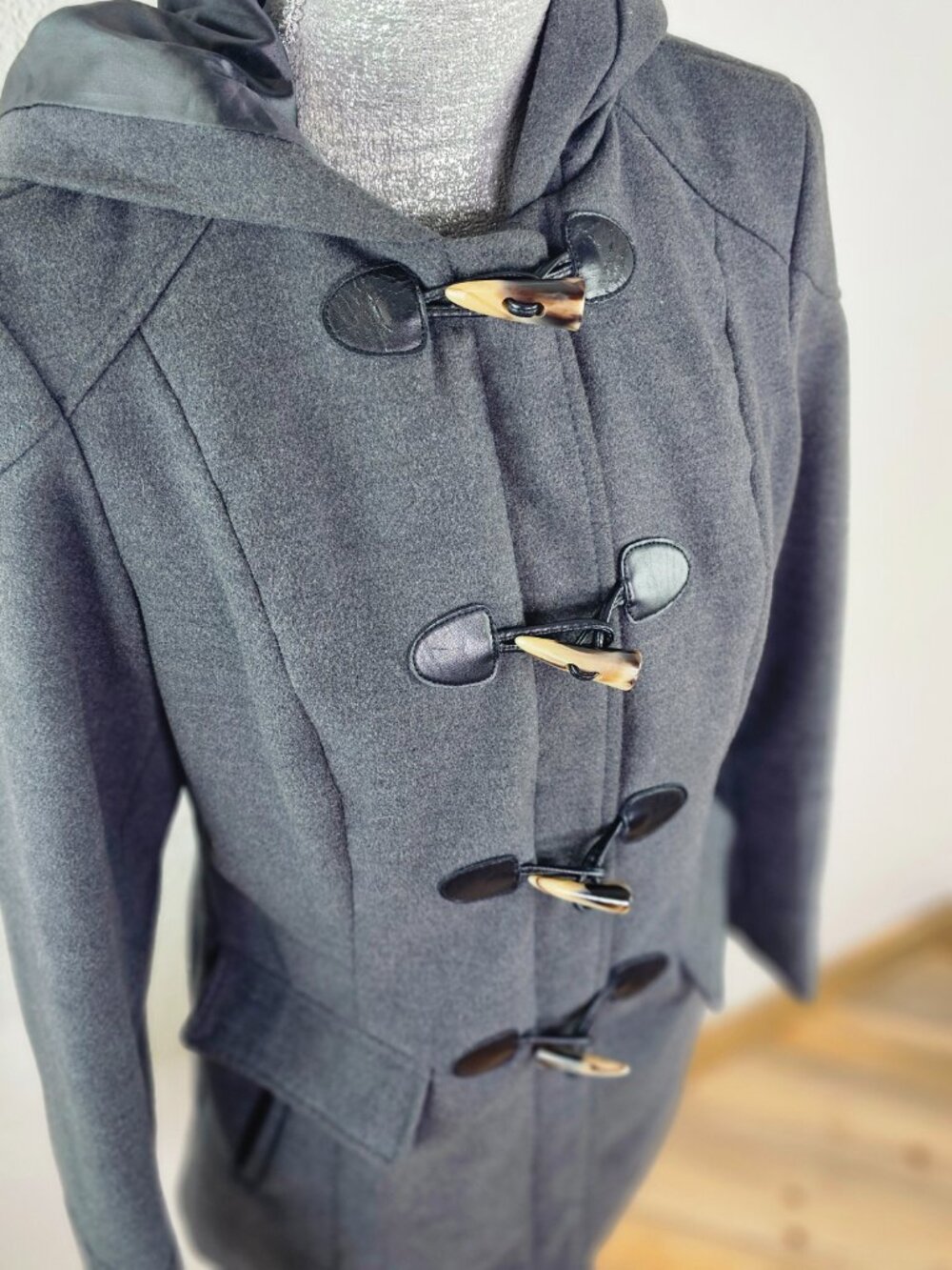 Pink Envelope Hooded Dark Gray Pea Coat Jacket Size Large